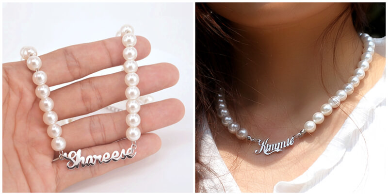 customizable word jewelry bulk personalized baroque pearl necklace with name plate wholesale 